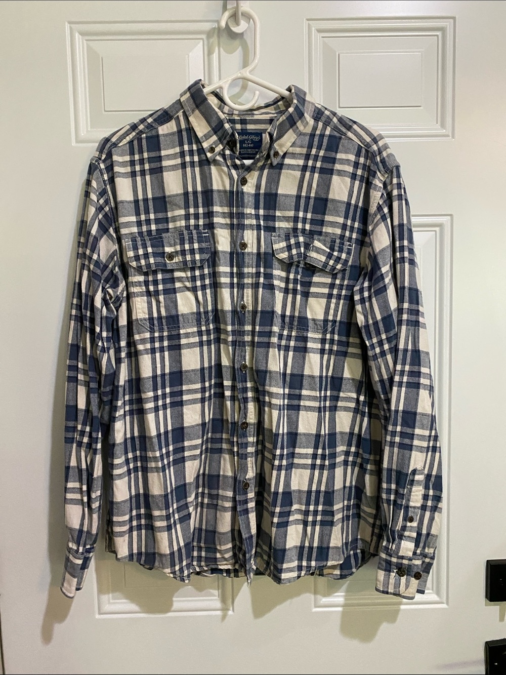 Faded Glory Blue and White Plaid Button-Down Shirt